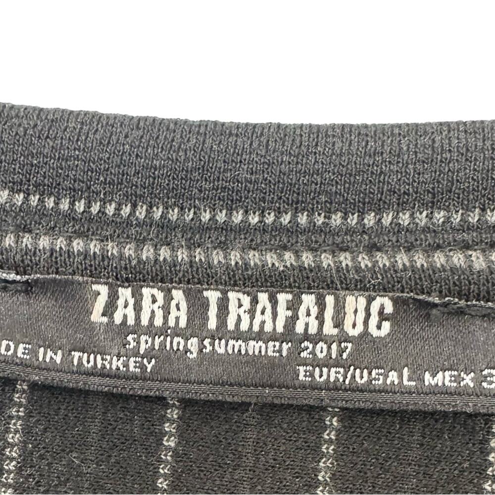 ZARA Trafaluc Pinstripe Chambray Ruffle Sleeve Dress Tunic Sz L  Preppy Academia - Picture 2 of 4